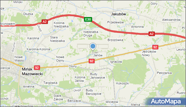 mapa Janów, Janów gmina Mińsk Mazowiecki na mapie Targeo